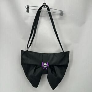 Unbranded‎ Goth Punk Crossbody Purse Black Nylon Skull Purple Bow Monster Emo